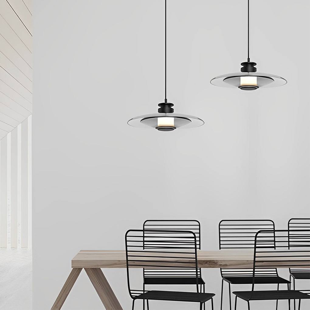 Lighom modern round gray pendant lighting — 4" H x 9" Dia / Brown