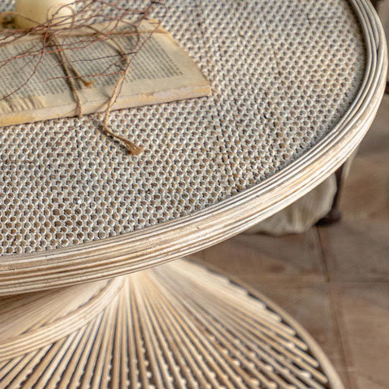 Japanese Round Rattan End Table