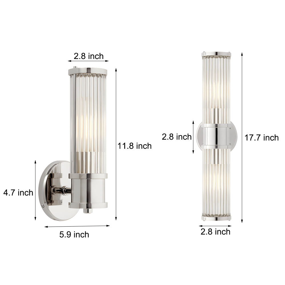 1/2-light Modern Chrome/Gold Wall Sconce with Cylinder Clear Glass Shade-Lighom