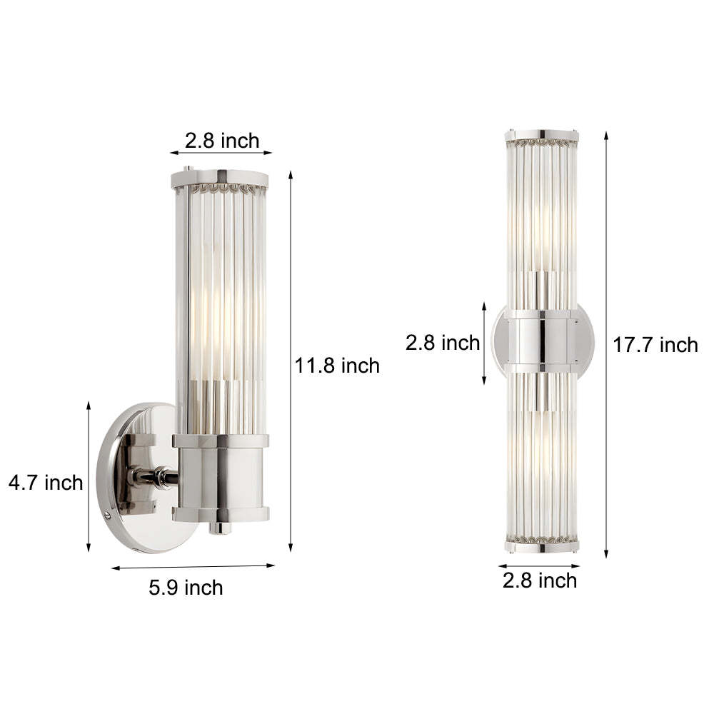 1/2-light Modern Chrome/Gold Wall Sconce with Cylinder Clear Glass Shade-Lighom
