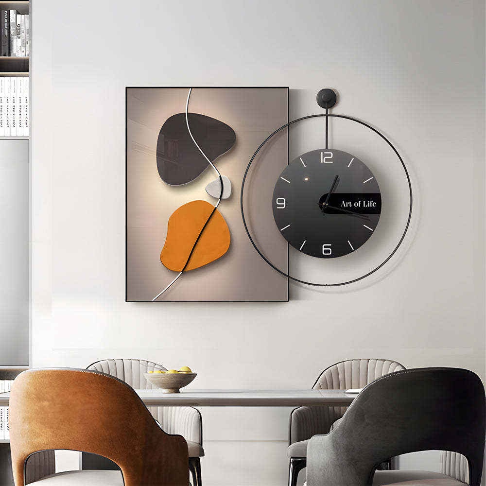 Geometric Silent Wall Clock Canvas Painting Wall Art Decor-Lighom