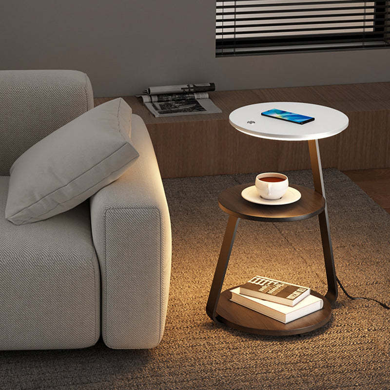 Nordic Walnut Nightstand With Wireless Charging — With Mobile Phone Wireless Charging / Walnut - Walnut Color & Silver / Infinitely Dimmable - 220V-240V For UK/AU