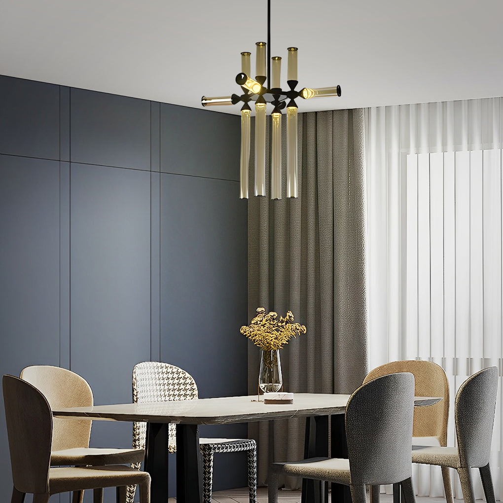 Modern tube spliced glass chandeliers — 26.8" H x 26" Dia