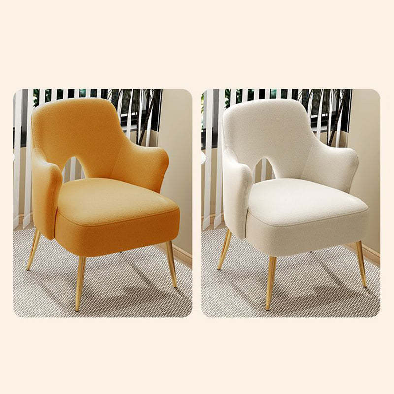 Minimalist Curved Wood Metal Accent Chair — Gold Legs - White