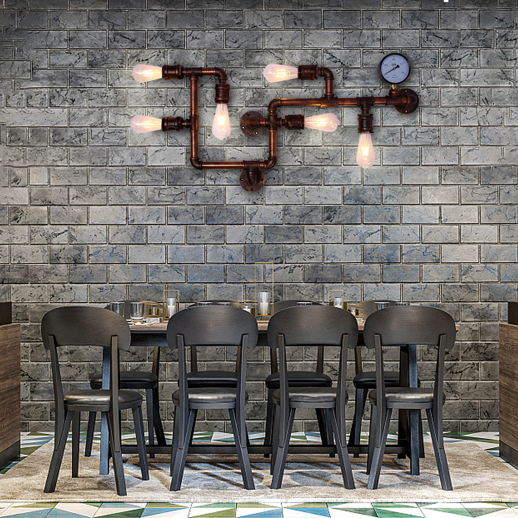 Vintage Iron Water Pipes Retro Creative Industrial Style Wall Light Fixture-Lighom