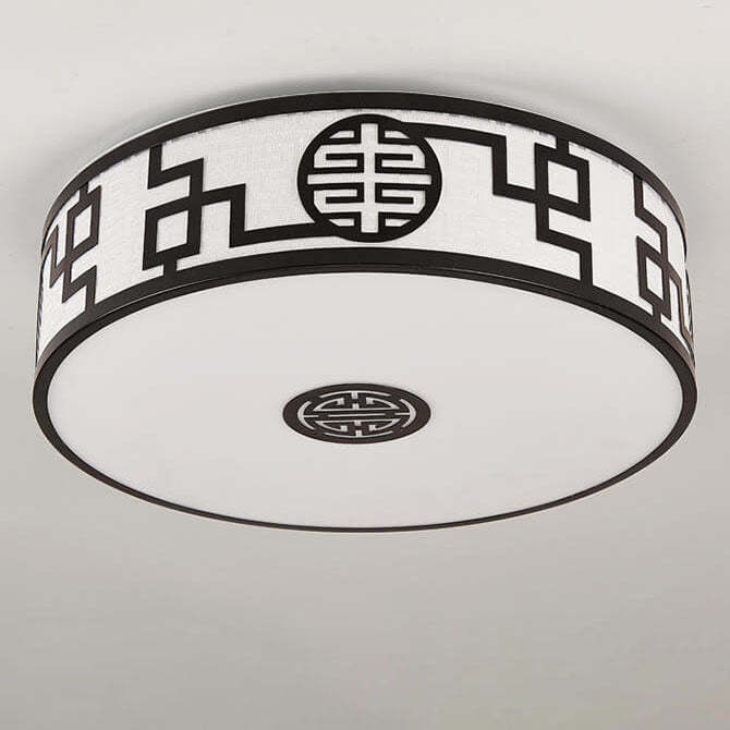 Modern Chinese Round Fabric Drum LED Flush Mount Light