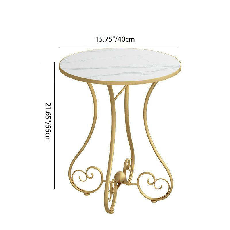 Nordic Heart-Base Engineered Wood Metal Round Coffee Table — White