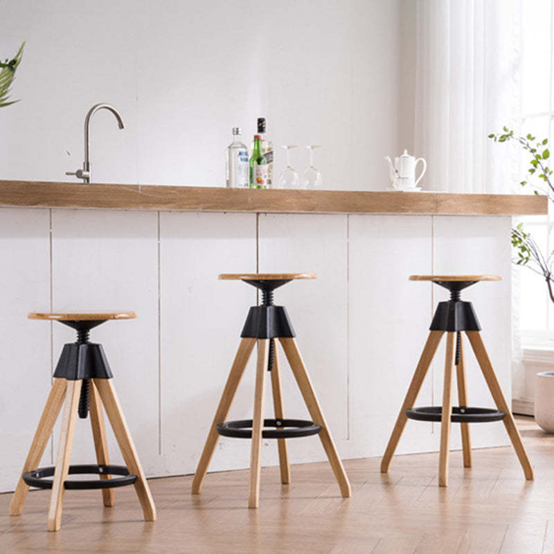 Vintage Solid Wood Nylon Adjustable Swivel Counter Stool