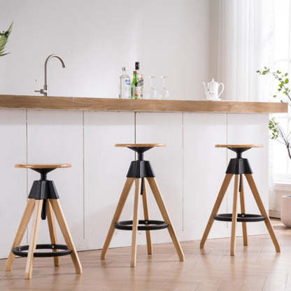 Vintage Solid Wood Nylon Adjustable Swivel Counter Stool