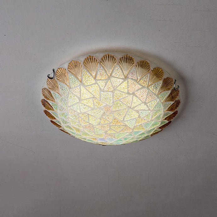 Nordic Vintage Tiffany Shell Glass Flush Mount Light