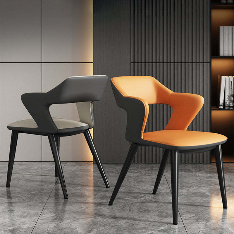 Scandinavian Leather Fabric Wing Dining Chair — Leather - Orange