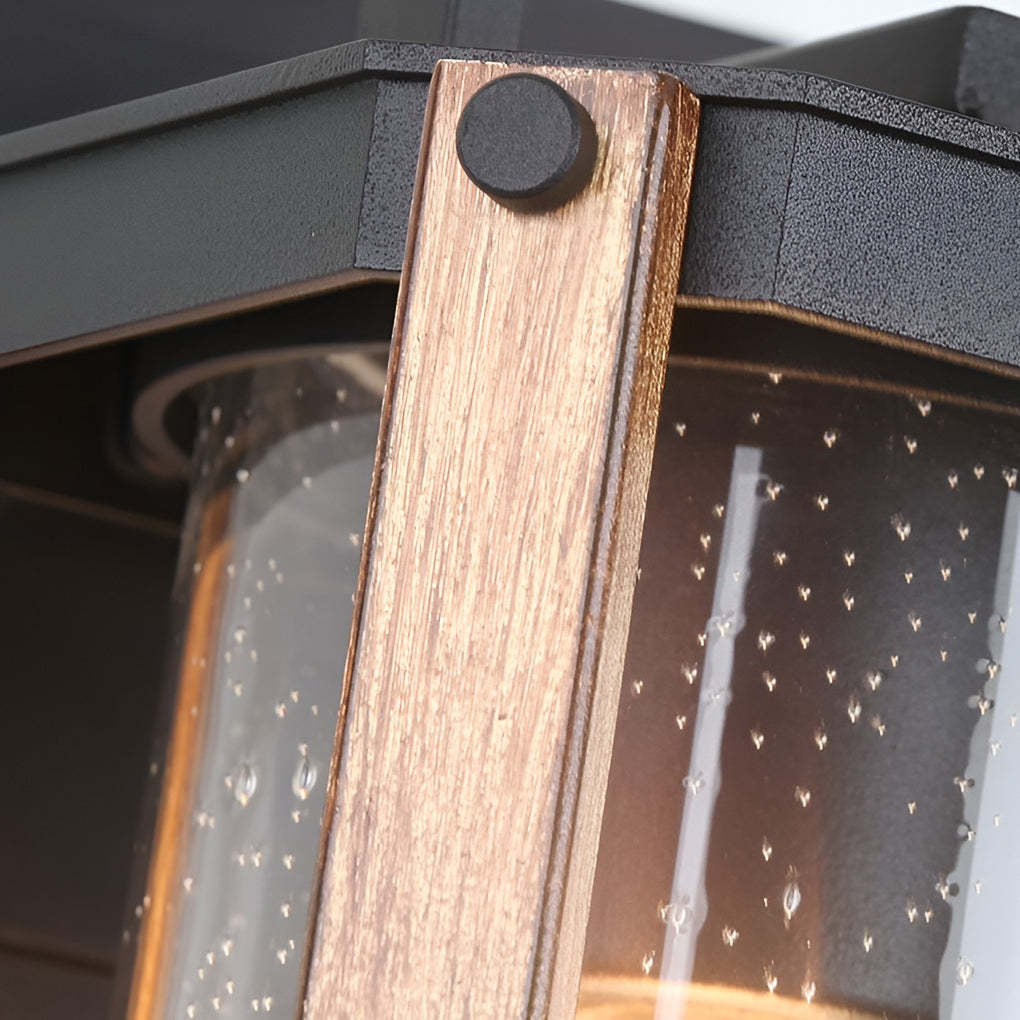Lantern Shaped Waterproof Glass Black Industrial Outdoor Wall Sconce Lighting-Lighom