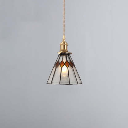Japanese Vintage Brass Stained Glass Cone Pendant