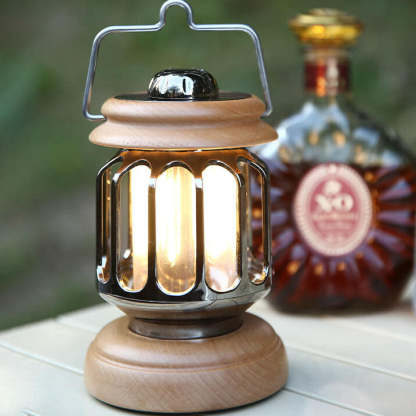 Vintage Teapot Wood Base LED Rechargeable Camping Light