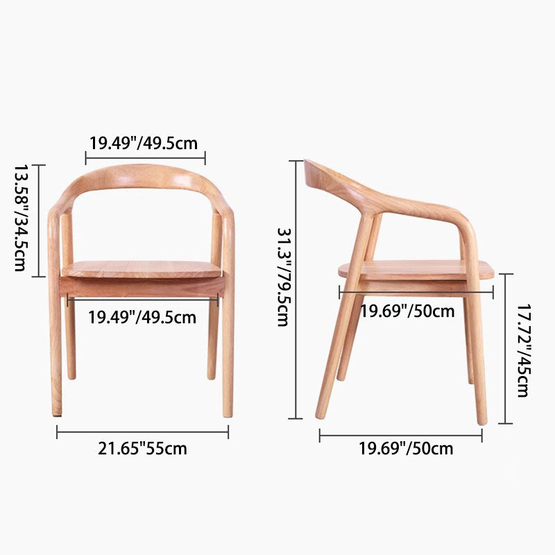 Minimalist Arched Wood Linen Dining Chair — Original Wood Color / D