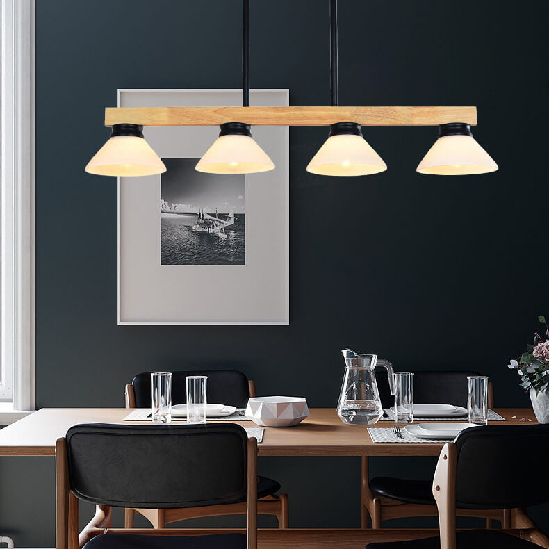Wood glass solid island chandeliers - nordic — Black & Wood / 3-Light / 220V-240V (UK/AU)