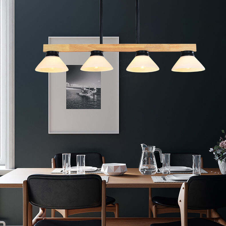 Nordic Solid Wood Cone Glass Island Chandelier