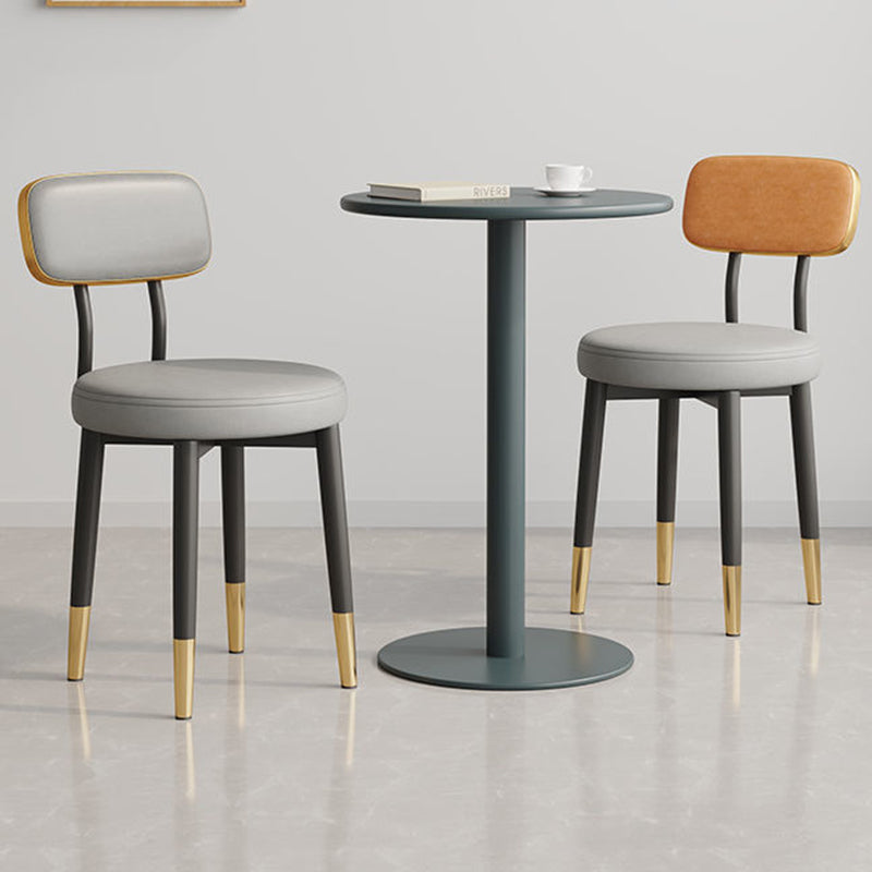 Minimalist Leather Metal Round Rectangular-Back Dining Chair