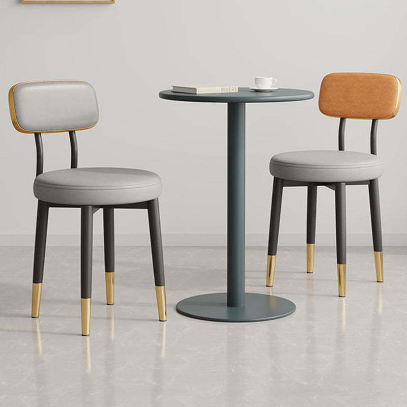 Minimalist Leather Metal Round Rectangular-Back Dining Chair