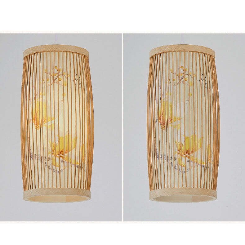 Modern Chinese Cylinder Waist Drum Bamboo Pendant Light