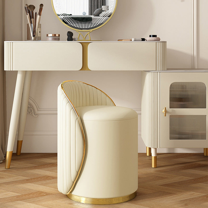 Minimalist Cylinder Iron Leather Vanity Stool
