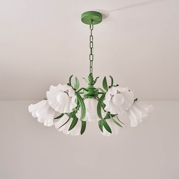 Contemporary Bell Orchid Iron Glass Chandelier