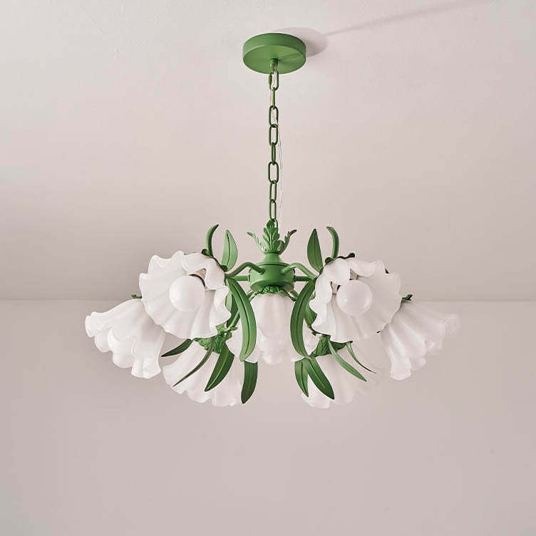 Contemporary Bell Orchid Iron Glass Chandelier