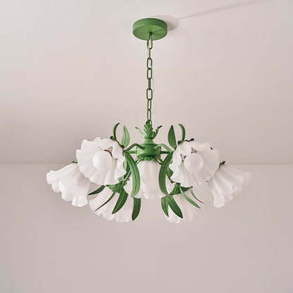Contemporary Bell Orchid Iron Glass Chandelier