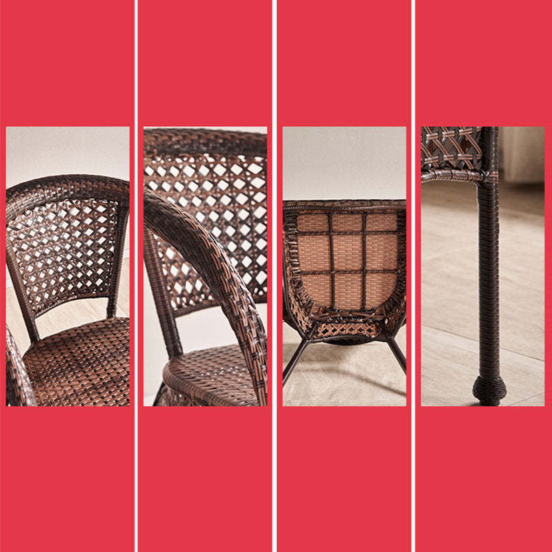 Vintage Curved Rattan Iron Wood Dining Chair