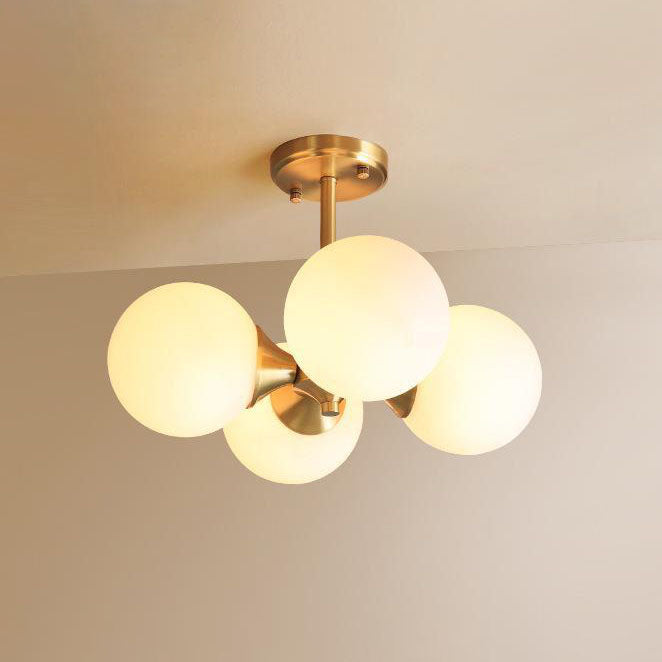 Mid-Century Gold Glass Globe Ball Chandelier