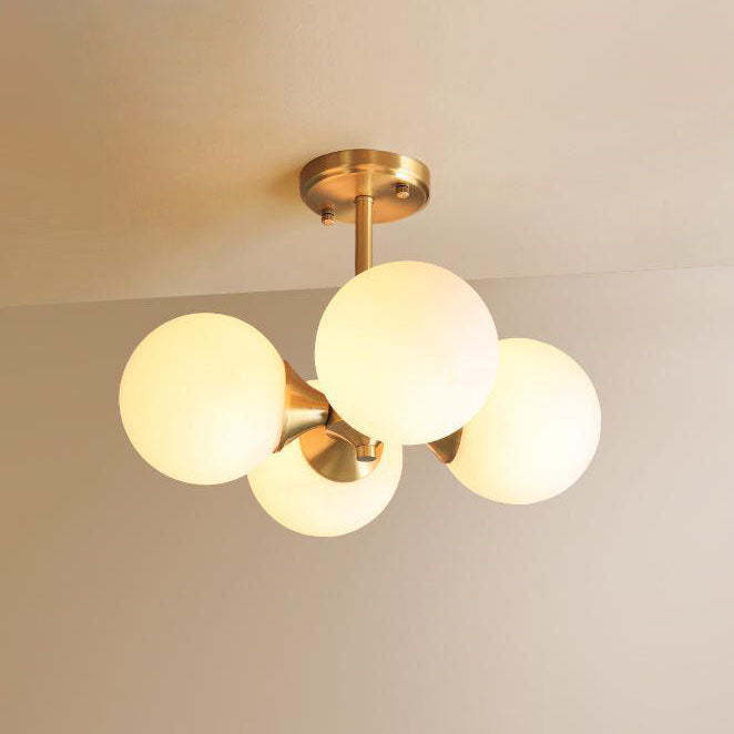 Mid-Century Gold Glass Globe Ball Chandelier