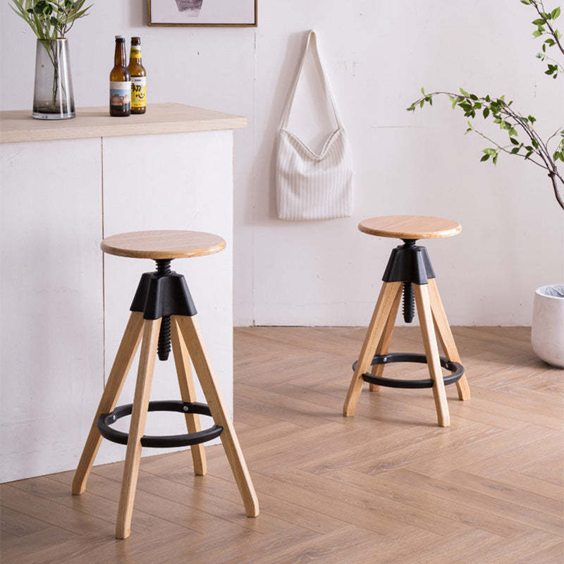 Vintage Solid Wood Nylon Adjustable Swivel Counter Stool