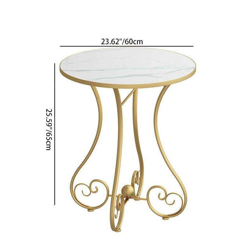 Nordic Heart-Base Engineered Wood Metal Round Coffee Table — Gold