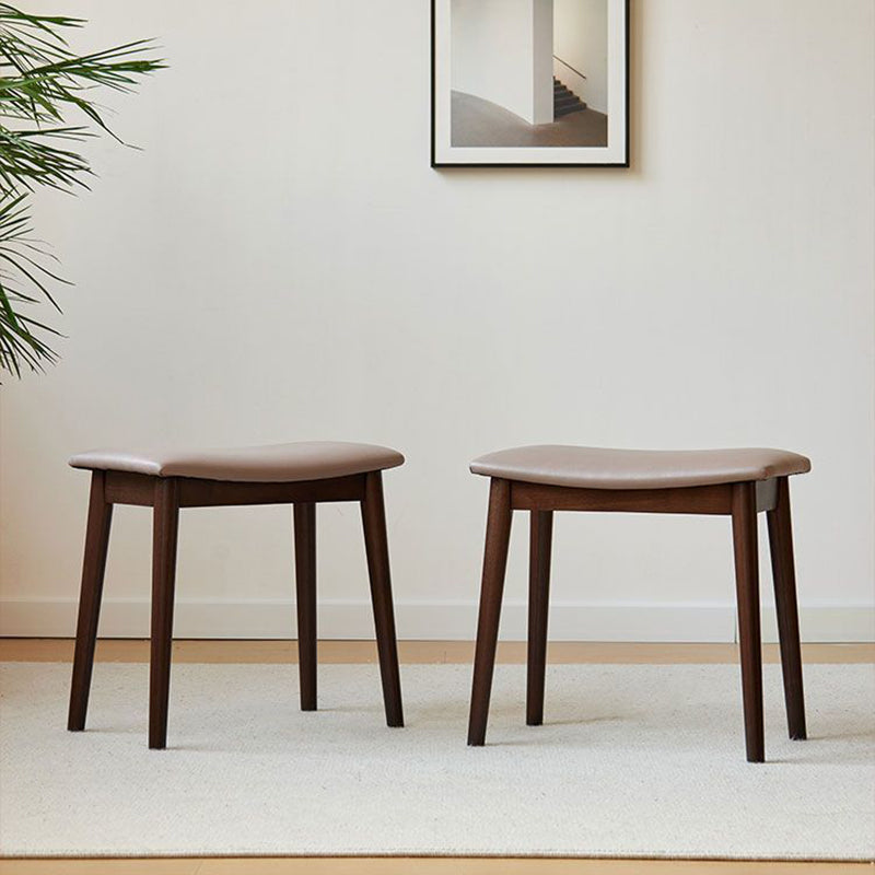 Minimalist Soft Leather Wood Vanity Stool