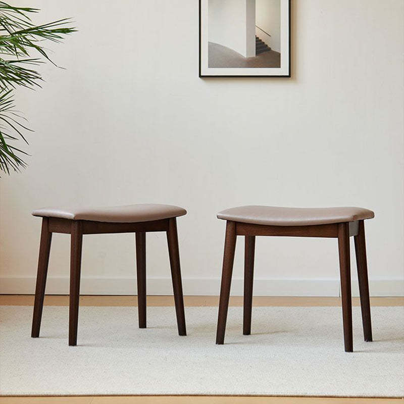 Minimalist Soft Leather Wood Vanity Stool