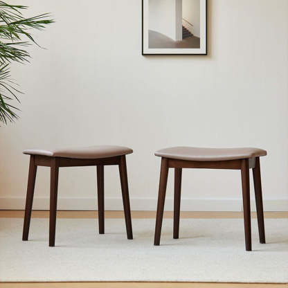 Minimalist Soft Leather Wood Vanity Stool