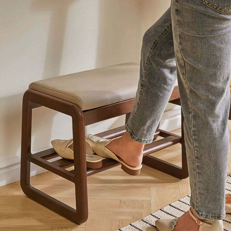 Minimalist Leather Wood 1-Shelf Shoe Storage