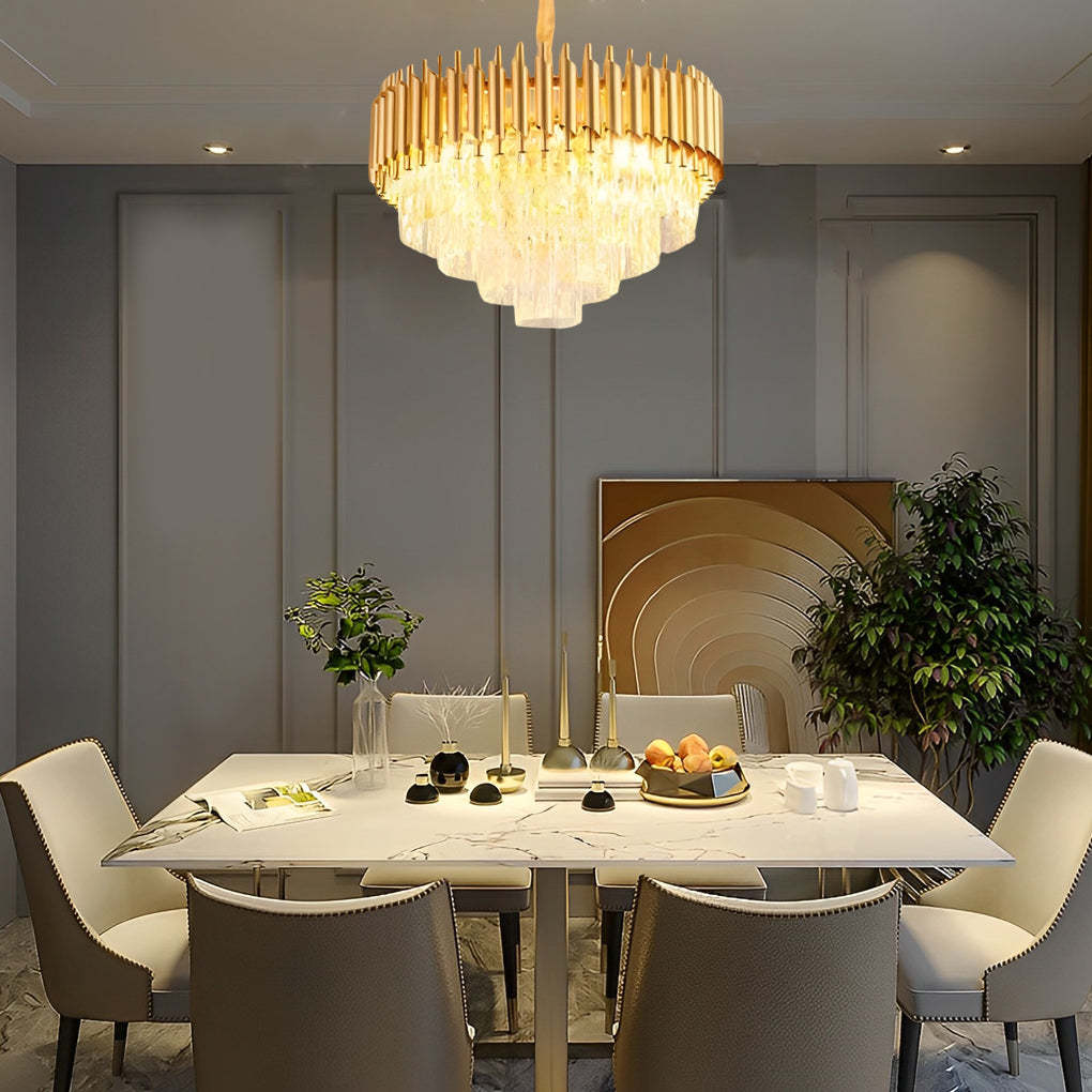 Creative round postmodern chandeliers in crystal — 29.5" Dia / Brushed Gold