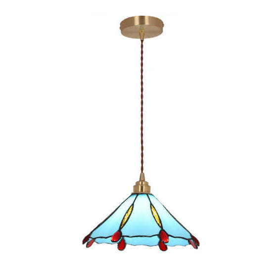 Vintage Tiffany Stained Glass Umbrella Pendant