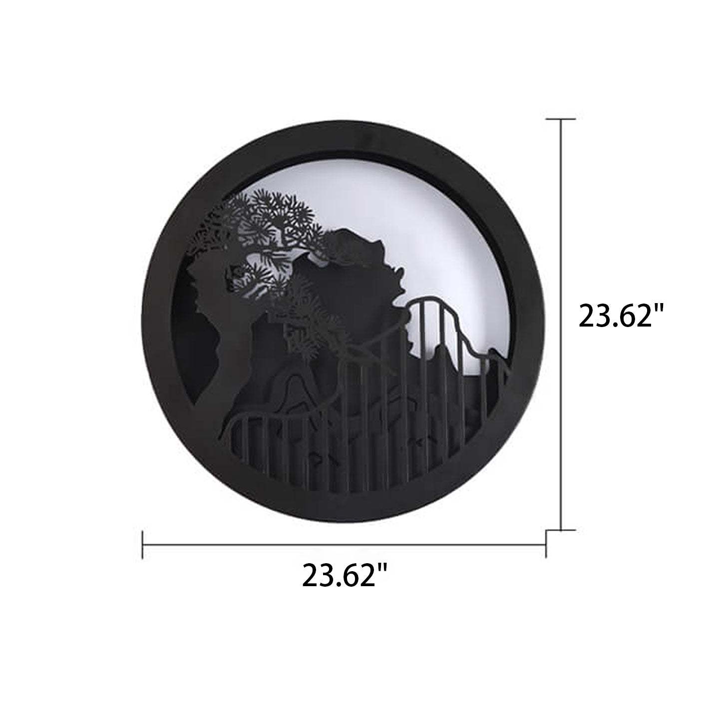 Chinese Landscape Pine Zen Round LED Outdoor Wall Sconce