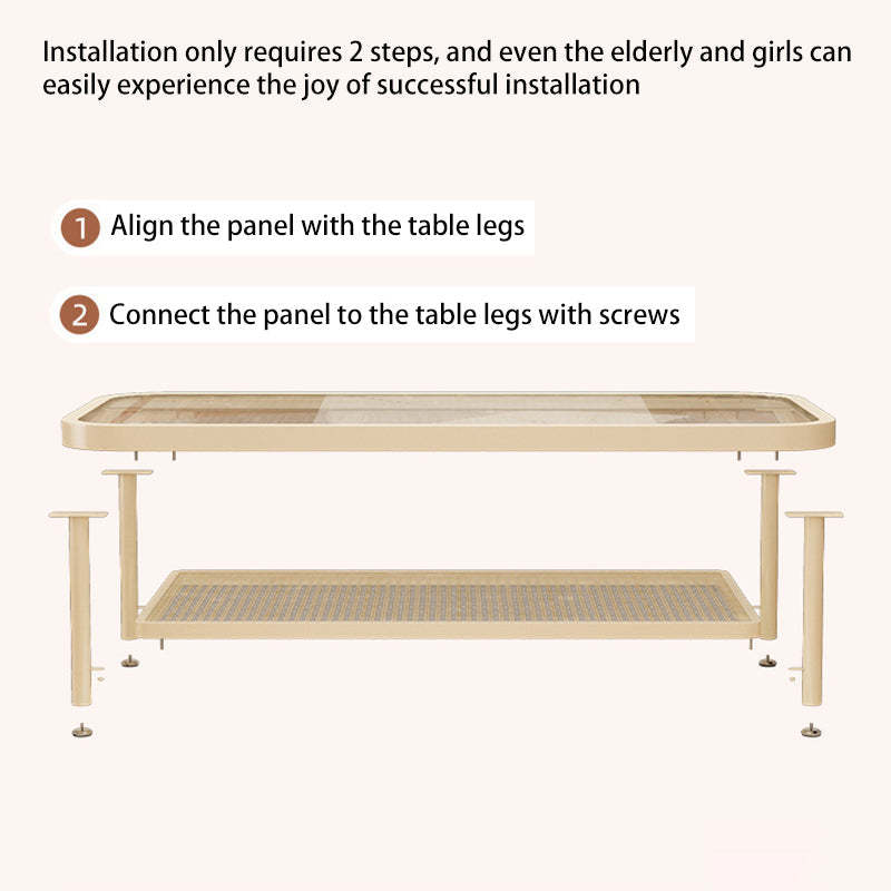 Minimalist Rectangular Glass Steel 2-Tier Coffee Table