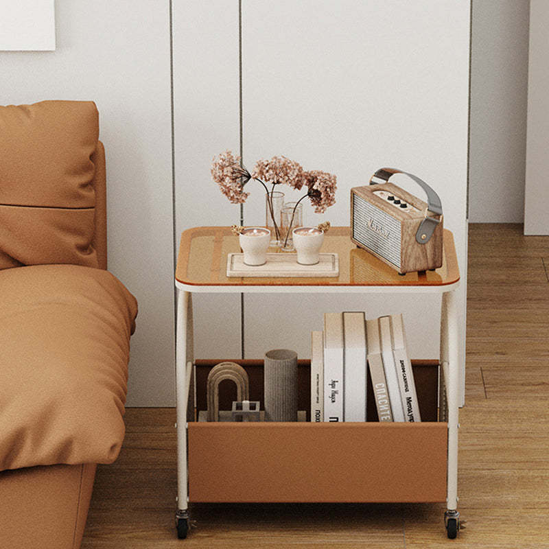 Contemporary Glass Iron Leather End Table