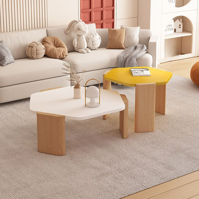 Contemporary Hexagonal Oak Plank End Table — Yellow