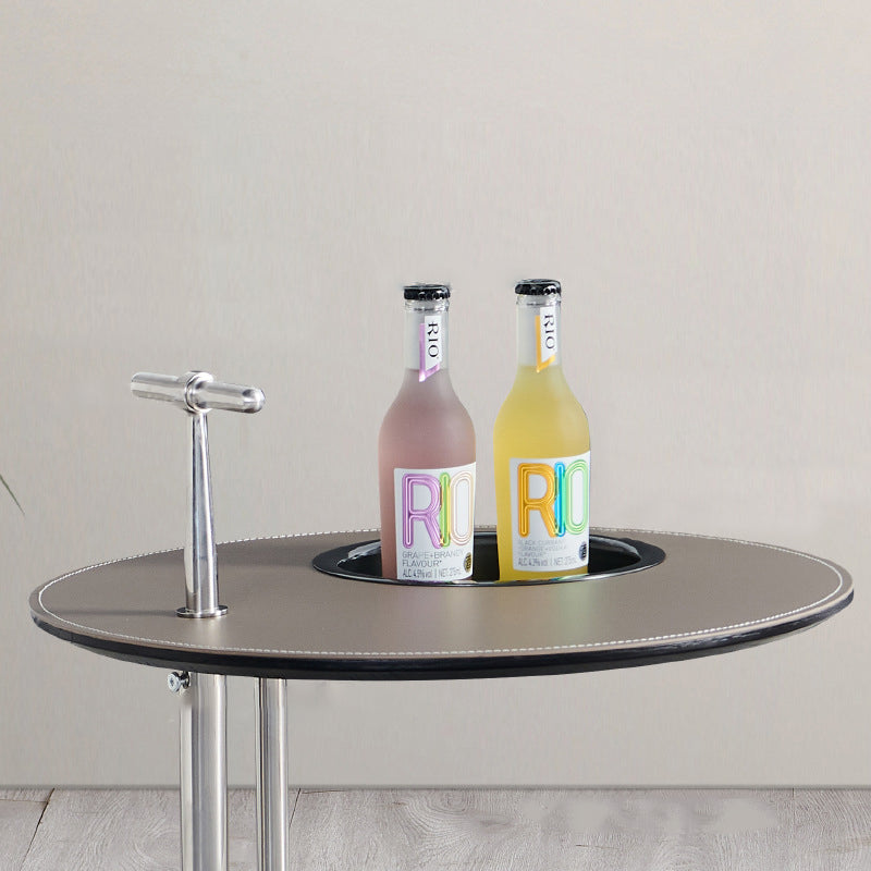 Minimalist Saddle Leather Round Side Table Storage