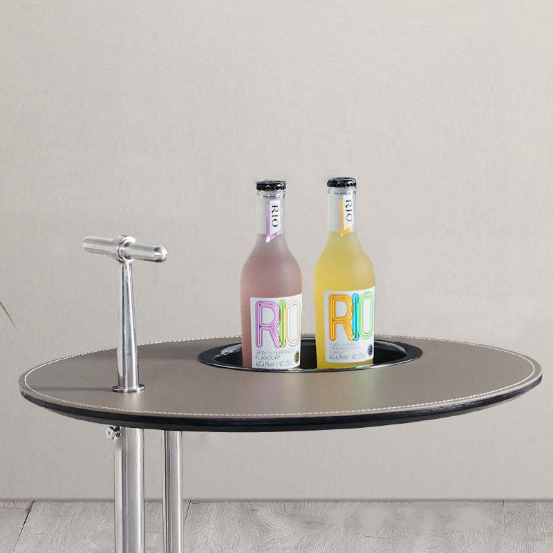 Minimalist Saddle Leather Round Side Table Storage