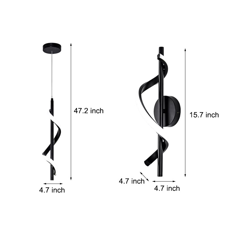 Spiral Strips 3-Step Dimming LED Black Modern Wall Pendant