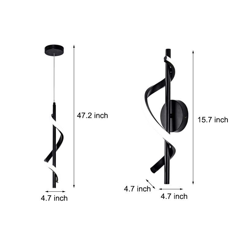 Spiral Strips 3-Step Dimming LED Black Modern Wall Pendant