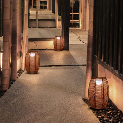 Rattan Lantern Shaped LED Waterproof Portable Modern Outdoor Floor Lamp-Lighom