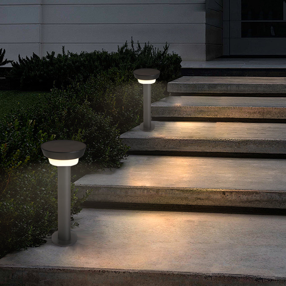 Modern Black Round LED Solar Outdoor Path Light with Stake - Garden Bollard Light-Lighom