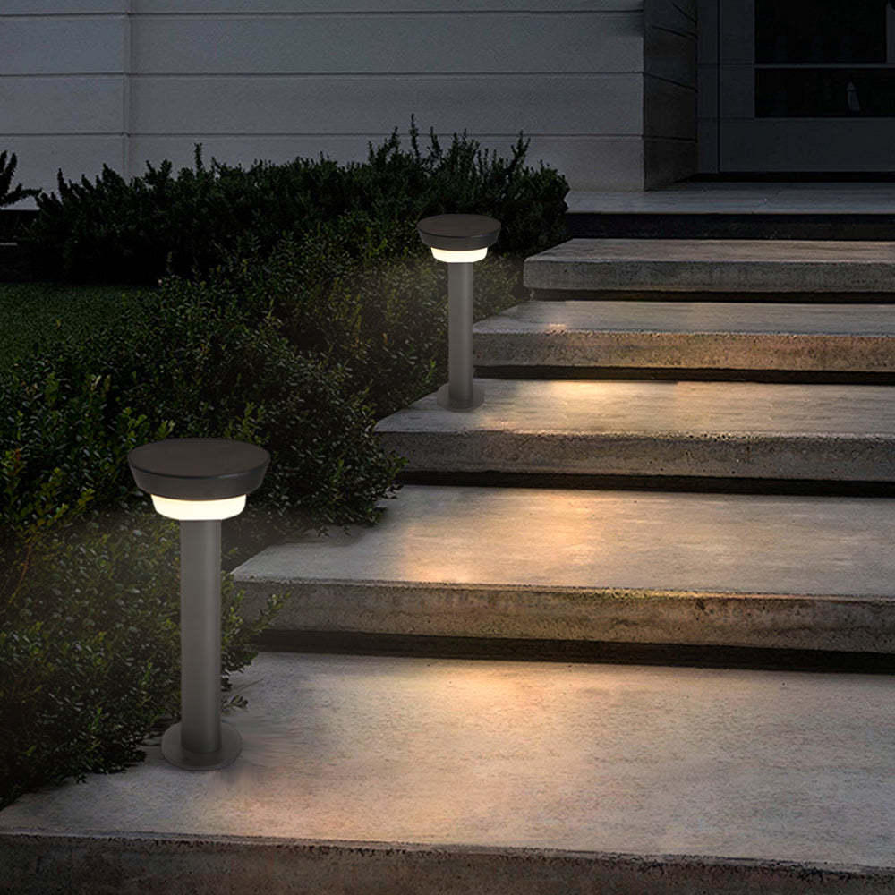 Modern Black Round LED Solar Outdoor Path Light with Stake - Garden Bollard Light-Lighom